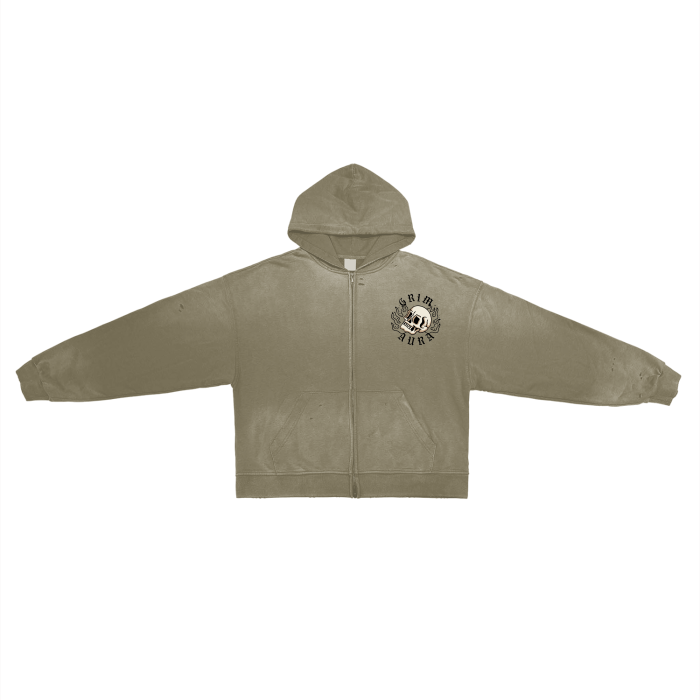 Post-Apocalyptic Aesthetic Pure Cotton Hand-Frayed Washed Zip Hoodie